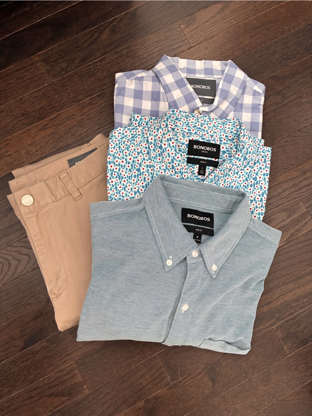 Bonobos set of 4 - chino pants, 2 long sleeve and 1 short sleeve shirts M